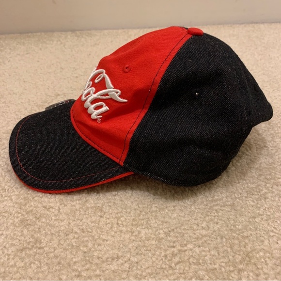 Coca-Cola Red Black Snapback Denim Baseball Cap Hat Metal Bottle Opener - Picture 3 of 12